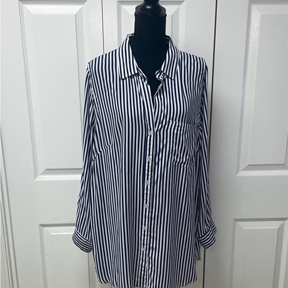 Striped Navy Blue & White Women's Top